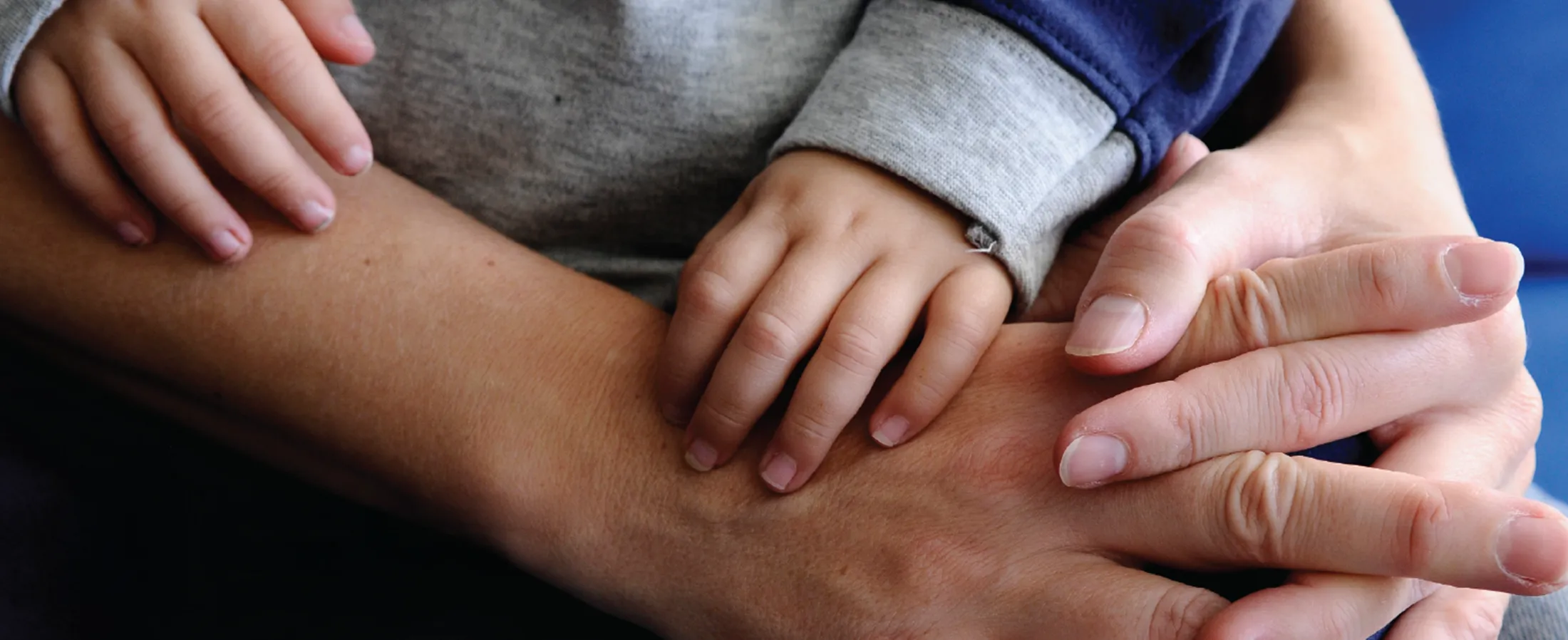 Close-up of family holding hands.